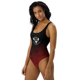 Women's Black and Red 'Strength of a Lion' One-Piece Swimsuit