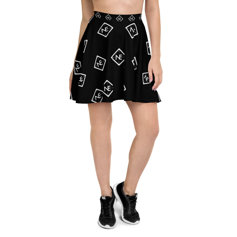 Women's Multi Print 'NE' Black Skater Skirt