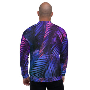 Purple Leaf Print Bomber Jacket