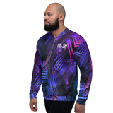 Purple Leaf Print Bomber Jacket
