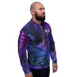 Purple Leaf Print Bomber Jacket