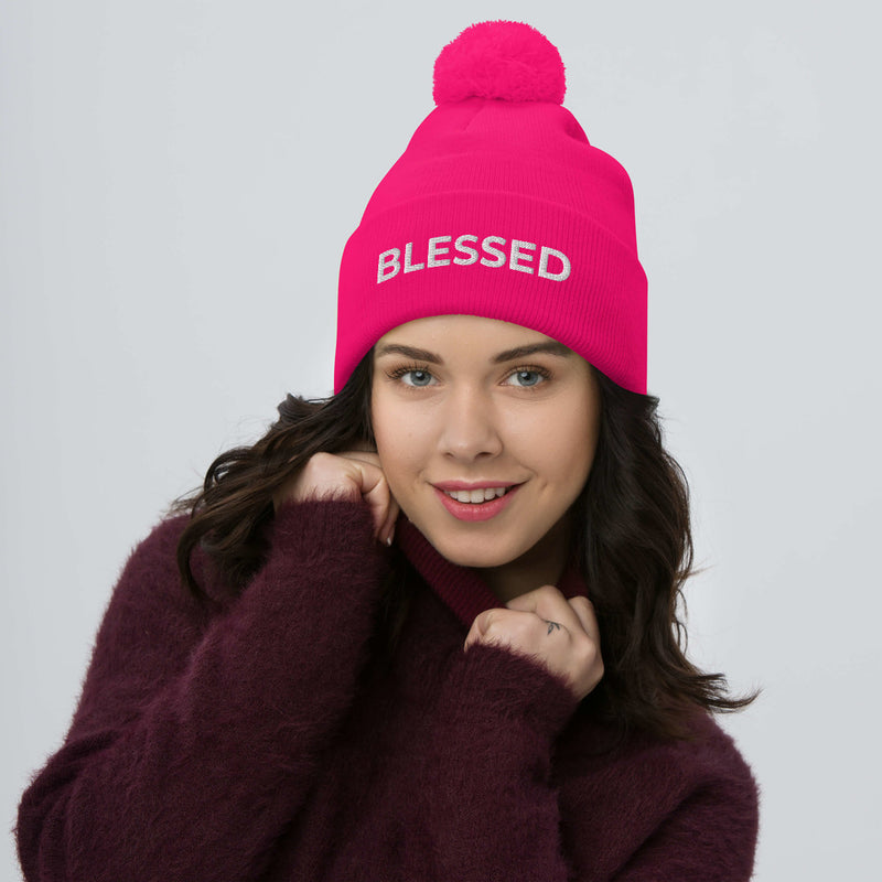 'BLESSED' Pom-Pom Beanie